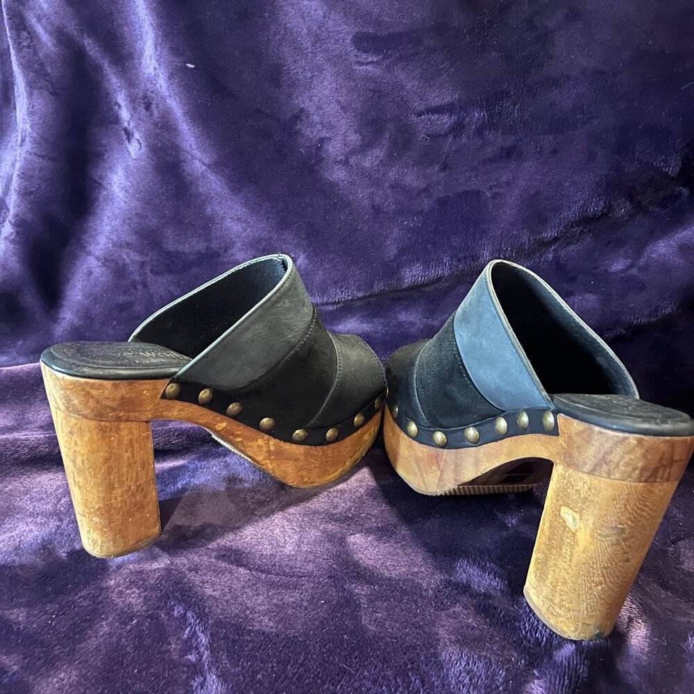 Black and Gray Women's Mules with Wooden Heel - Picture 6 of 8